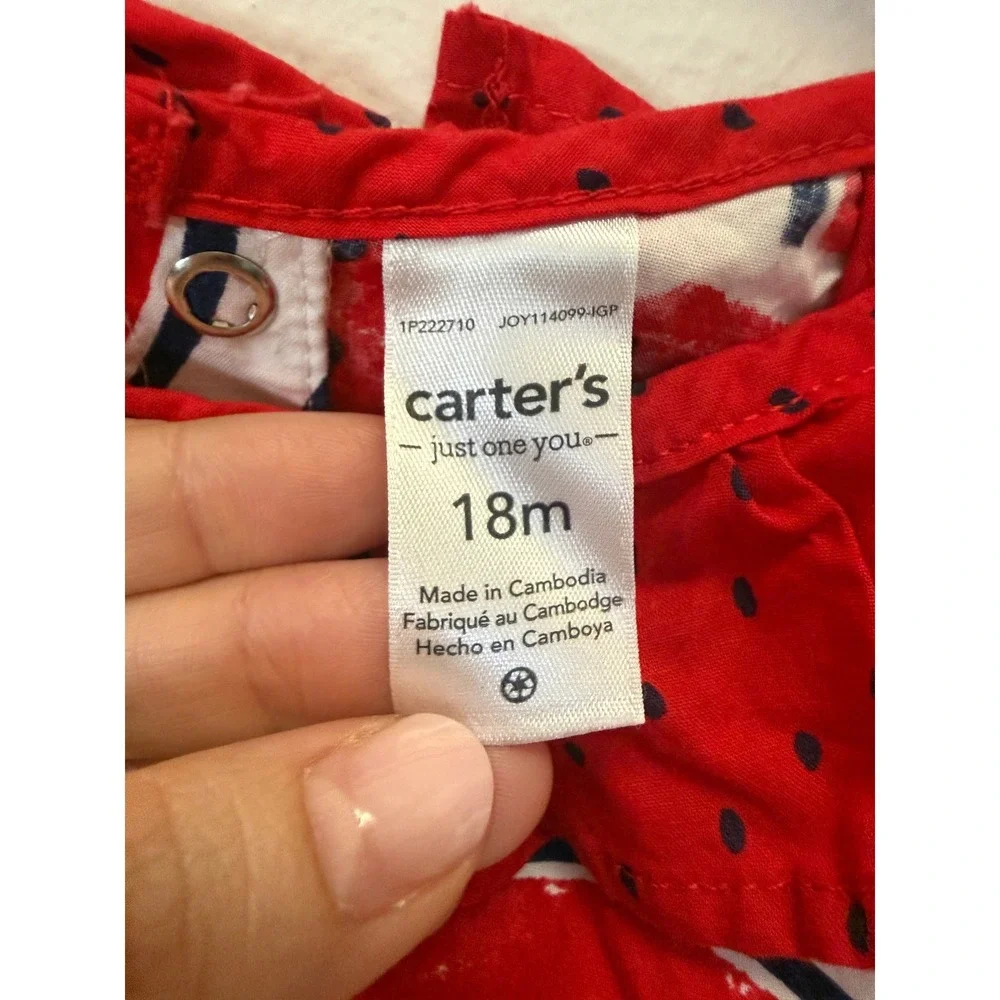 Carter's Watermelon Romper Baby Girl 18M Red White Ruffle Sleeveless - Picture 3 of 5